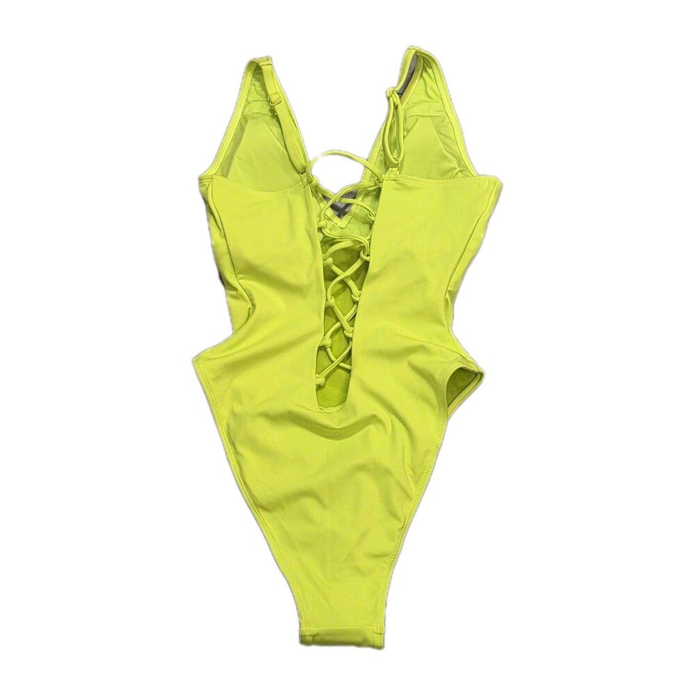 NEW TA3 Neon Yellow Plungey One Piece Swimsuit Bathing Suit Women's M Shapewear - Picture 2 of 9